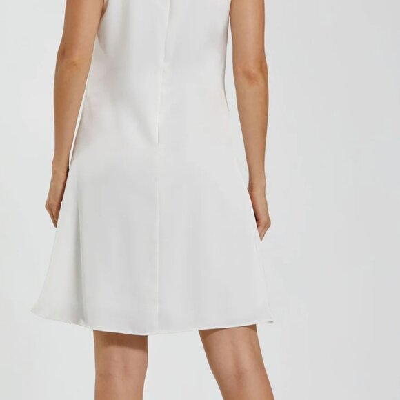 White Rhinestone Neckline Draped Mini Dress Womens Gown Mac Duggal - Picture 5 of 13